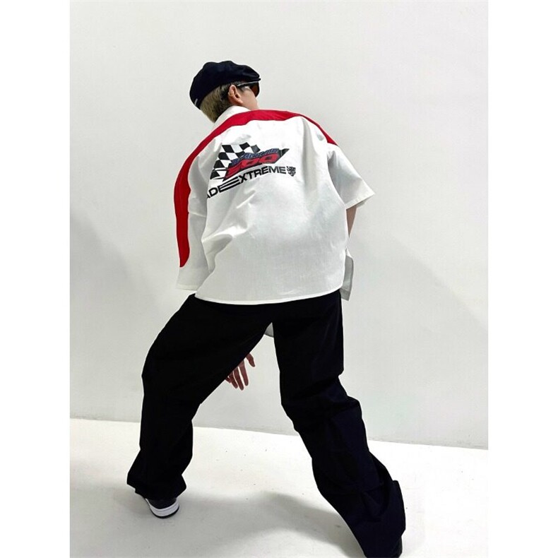 美式高街hiphop嘻哈赛车服短袖衬衫夏季潮牌机车POLO领短袖上衣,男装衬衫,星座506A
