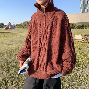秋冬宽松慵懒针织衫高领麻花毛衣男ins潮流半拉链线衣 M1117-P55图片