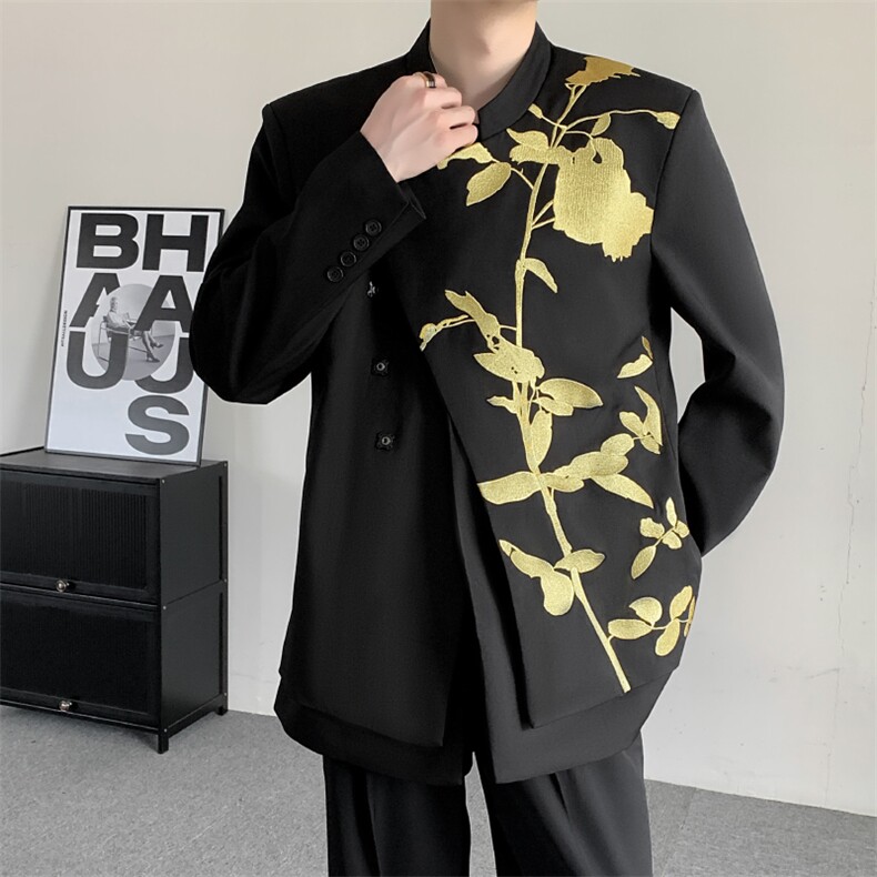明星同款新中式重工刺绣立领西服男士刺绣中山装西装结婚登记外套,男装西服套装,星座909