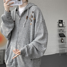 美式复古设计感针织连帽外套男女小众慵懒卫衣开衫潮牌WY21P78，男装卫衣，电商D206-1
