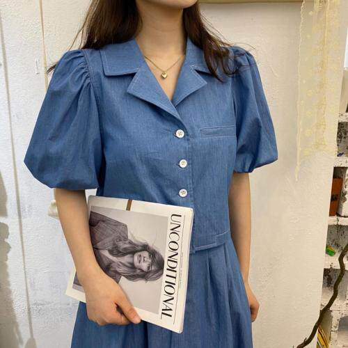 洗水棉牛仔色复古套装，女装职业装，Mu Mu