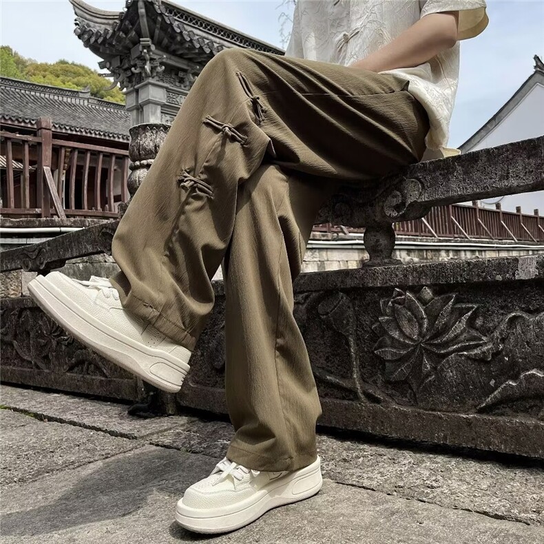 新中式风盘扣裤子男士夏季新款感垂感宽松直筒休闲长裤K827-P42,男装休闲裤,星座1001-1