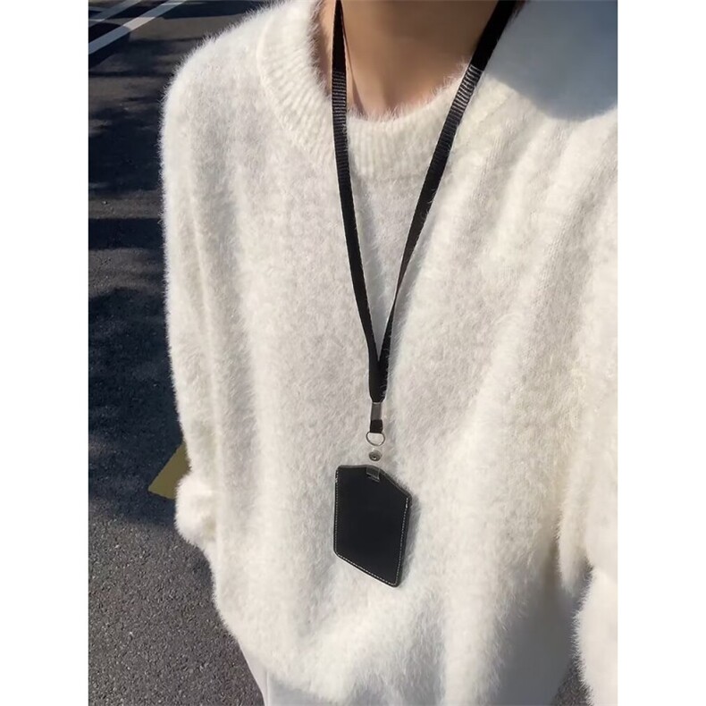 秋冬季纯色保暖内搭针织衫男日系潮牌复古宽松软糯毛茸茸圆领毛衣图片
