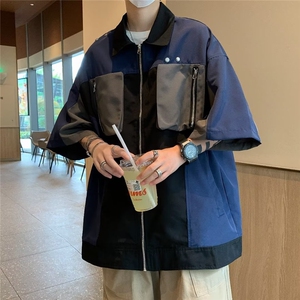 慵懒五分袖潮青春流行男标准日系气质新款简约潮流衬衫文艺夏季图片
