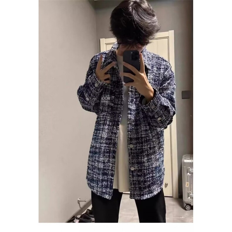粗花呢小香风外套男春秋款痞帅高级感oversize千鸟格刺绣编织夹克,男装夹克,星座603-2