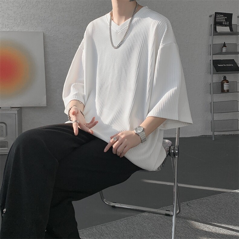 8XL-M短袖肌理感冰丝凉感T恤特大码鸡心领半袖纯色体恤DX1216/P28,男装T恤,电商B238