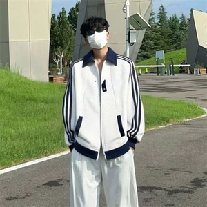 抖音得物品质秋冬美式高街重磅结构拼接织带翻领卫衣夹克外套W113图片