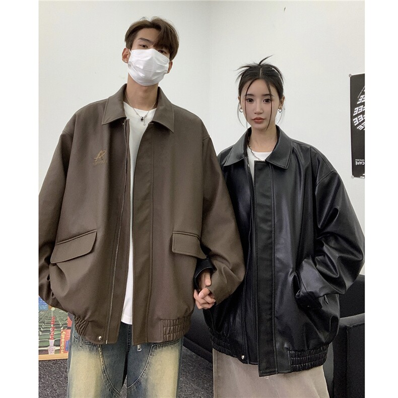 主推港风秋装中性美式刺绣夹克复古情侣皮衣休闲外套男G1062P88,男装夹克,电商A339