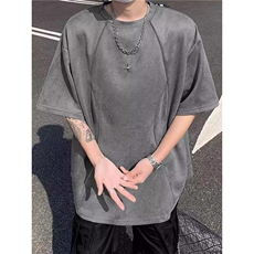 美式重磅麝皮绒短袖t恤男款夏季潮流宽松半袖体恤设计感情侣上衣，男装T恤，星座1210-1