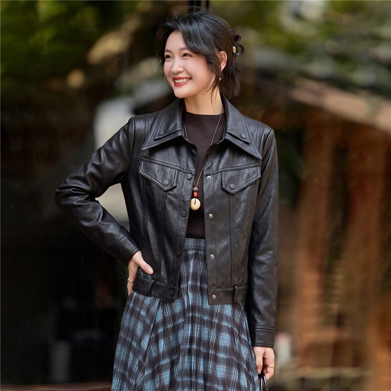 【大量现货】2026秋季女装新款时尚收腰小个子短款皮衣外套,女装皮衣,魅衣本色