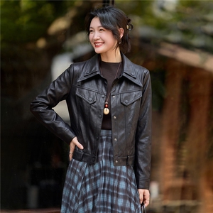 【大量现货】2026秋季女装新款时尚收腰小个子短款皮衣外套图片