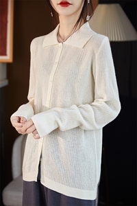 翻领单排扣纯色针织羊毛开衫女2024秋新款修身显瘦长袖短款图片