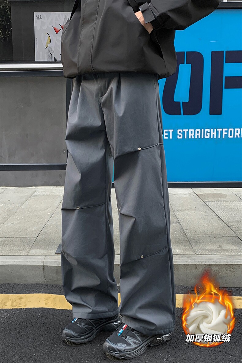 大码宽松降落伞兵裤男加厚银狐绒大码拖地裤K1172J加绒-特P42控78,男装卫衣,电商A001