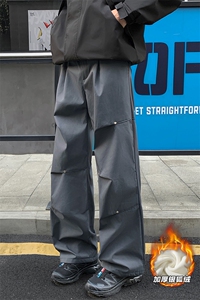 大码宽松降落伞兵裤男加厚银狐绒大码拖地裤K1172J加绒-特P42控78图片