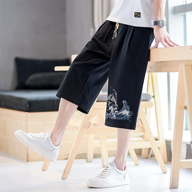 夏季薄款中裤直筒休闲裤棉麻风男装七分裤A266--1-K06-P50，男装牛仔裤，电商A266-1