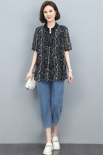 2022夏季新款文艺时尚印花牛仔套装显瘦修身气质女装两件套，女装套装/套裙，依恋蒂丝