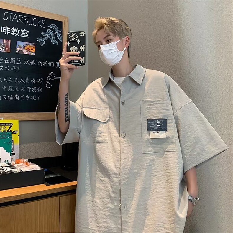 短袖衬衫男夏季潮牌日系宽松潮流衬衣冰丝衬衫P35,男装衬衫,星座1116-2