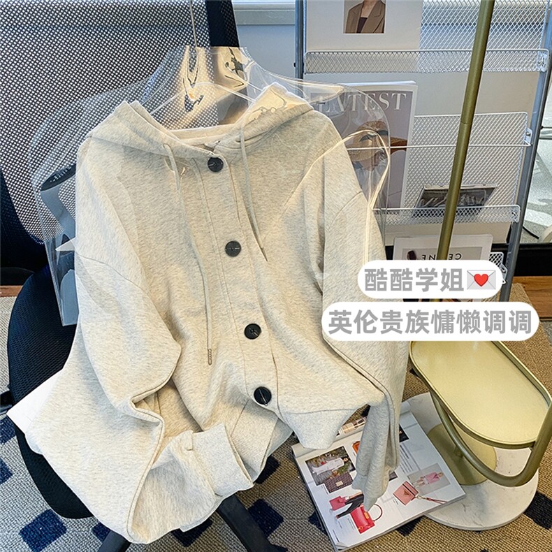 秋装开衫纽扣连帽外套女卫衣设计感潮牌卫衣韩版宽松E629-P40，女装短外套，星座911-2(原星座613-2）