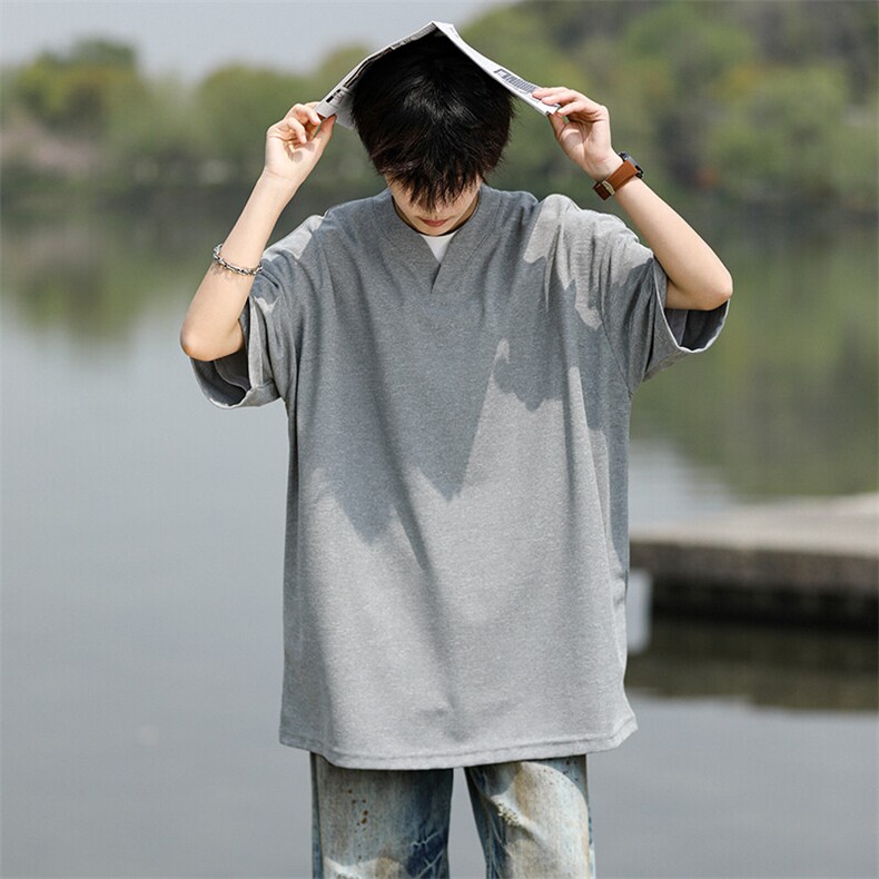 8XL-M短袖t恤男款夏季薄款垂感小V领七分袖加肥加大码DT005特P20,男装T恤,电商B312
