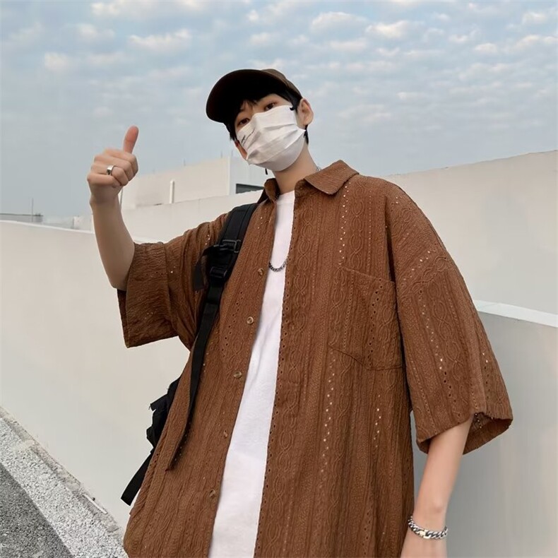 潮流百搭标准新款衬衫日常五分袖青春流行男夏季潮简约方领,男装T恤,星座716-2