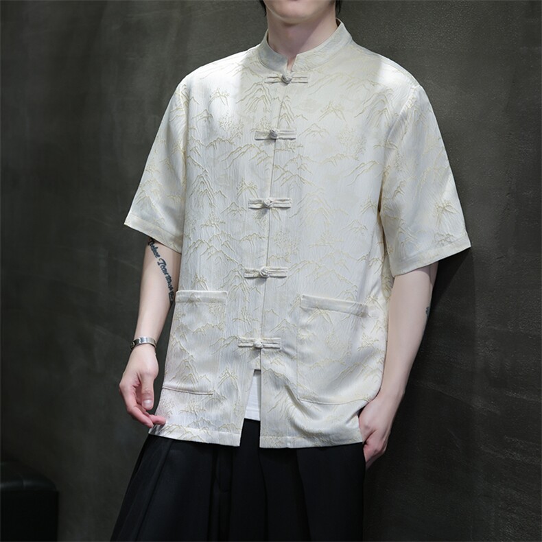 2024风大好河山夏季新款五分袖大码短袖衬衫A021-CS7098-P70,男装T恤,电商A021