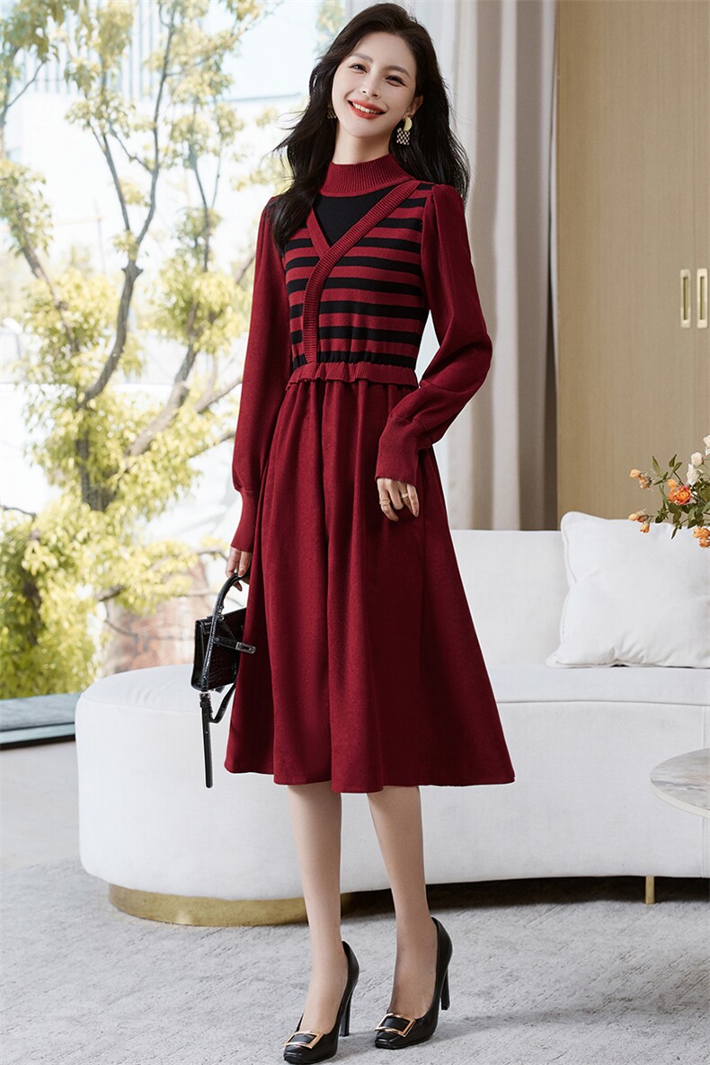 《现货新品》条纹针织灯芯绒两件套套裙,女装套装/套裙,魅丽静蓝