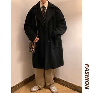 N6150/P115港风双排扣中长款过膝长款呢大衣男风衣毛呢料外套图片