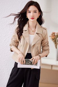 西装领皮衣外套女2023年春季新款韩版短款百搭机车服流行皮夹克图片