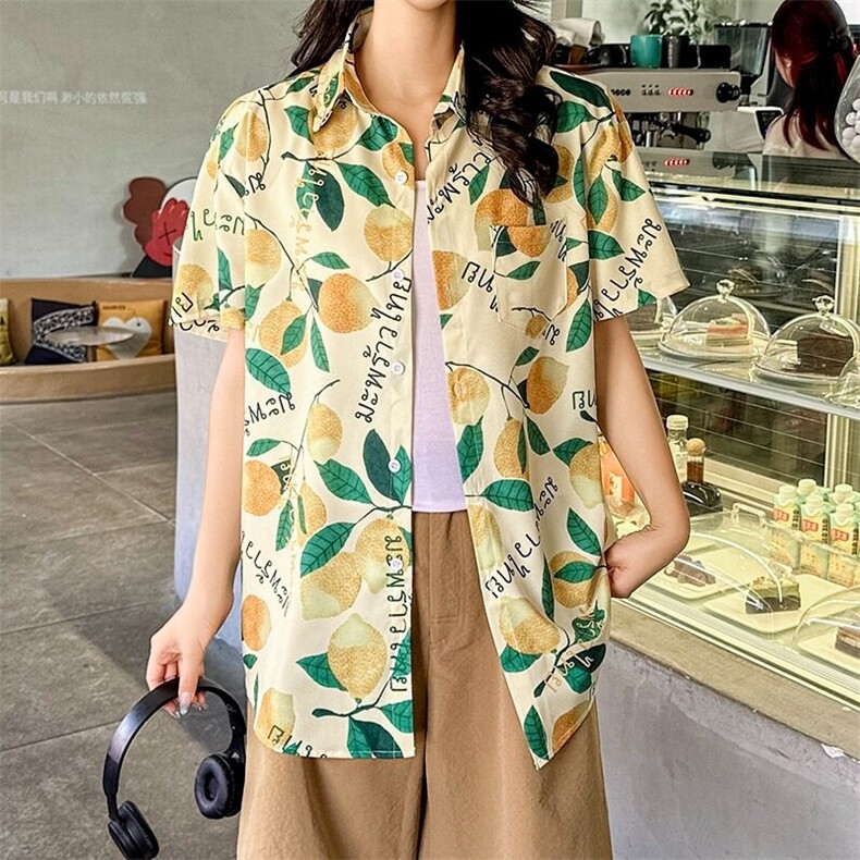 复古港风碎花短袖衬衫情侣泰夏威夷海边沙滩CS129/P30，女装衬衫，星座506