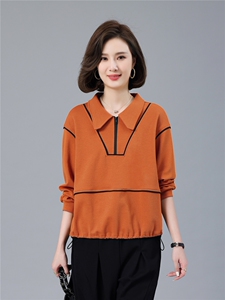 中年妈妈翻领卫衣女秋2026新款半拉链宽松大码洋气休闲上衣图片
