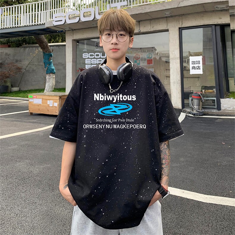 量大优供抖音视频支持得物配合二开美式满天星亮片短袖T恤MTX376,男装T恤,电商A486