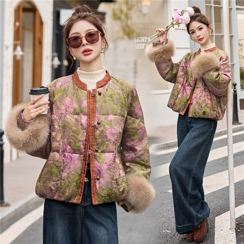 新中式国风羽绒服女2025冬季新款高端巨好看的短款狐狸毛保暖外套,女装羽绒服,伊仟回