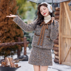 现货！！2024冬装新款2024秋冬新款套装小香风双面呢两件套女装图片