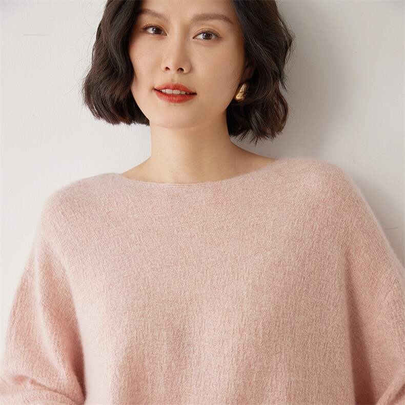 2024秋季圆领毛衣女内搭简约气质长袖宽松35%羊绒衫,女装羊绒衫,雪山红莲