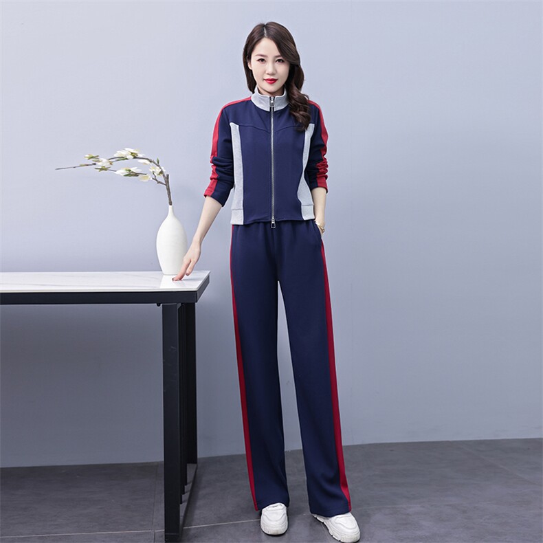 运动套装女春秋2025新款时尚显瘦开衫拼色休闲服立领卫衣两件套棉,女装套装/套裙,凝聚力