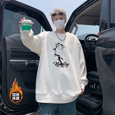 新款秋冬季重磅华棉加绒圆领猫咪侧影卫衣男美式猫猫印花卫衣男，男装卫衣，星座410-7