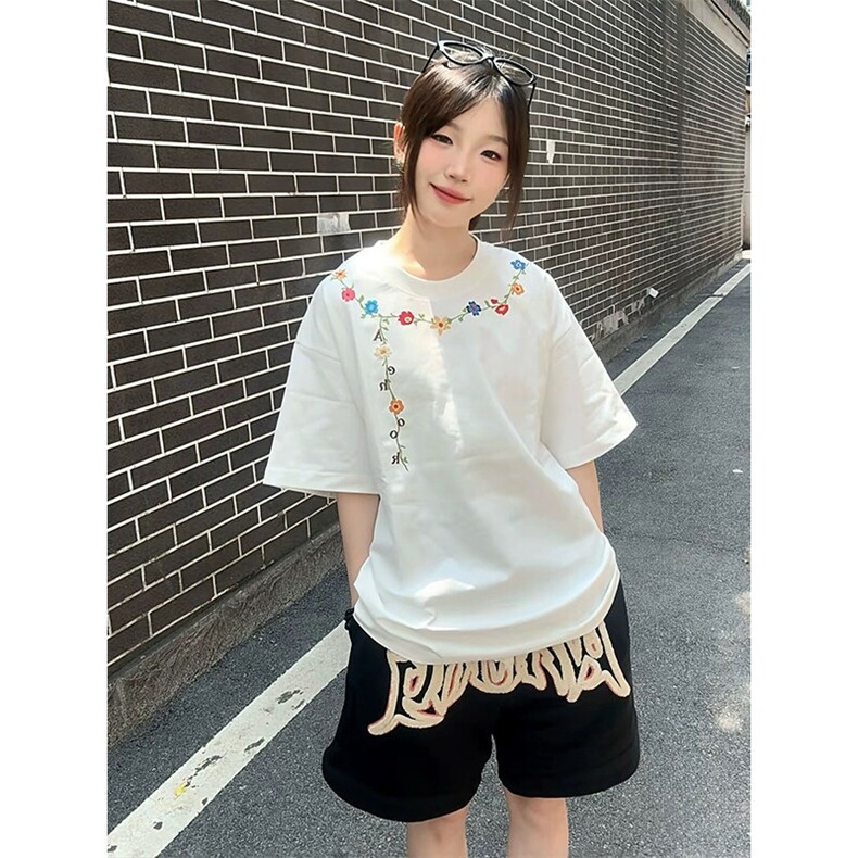 万针全刺绣工艺抖音得物高品质260克重磅纯棉双纱美式高街短袖T恤,男装T恤,电商A486