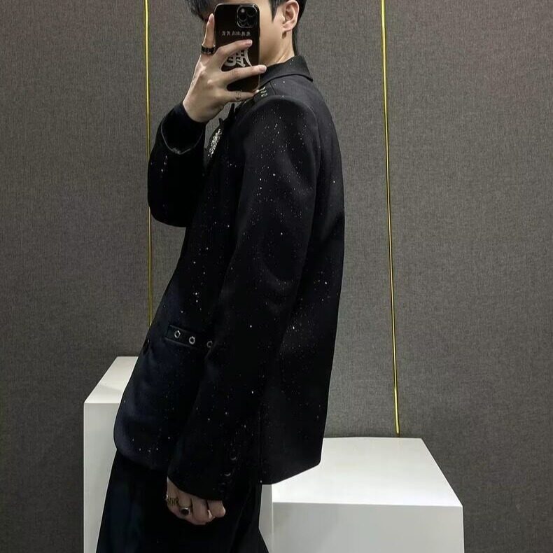 满天星设计感西装外套男高级痞帅百搭韩版炸街闪闪烫金小西服上衣,男装西服套装,星座506A