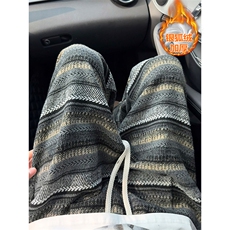 wassuphappy加绒加厚条纹卫裤男款秋冬季潮牌青少年直筒休闲裤子，男装民族服装，电商A001-1