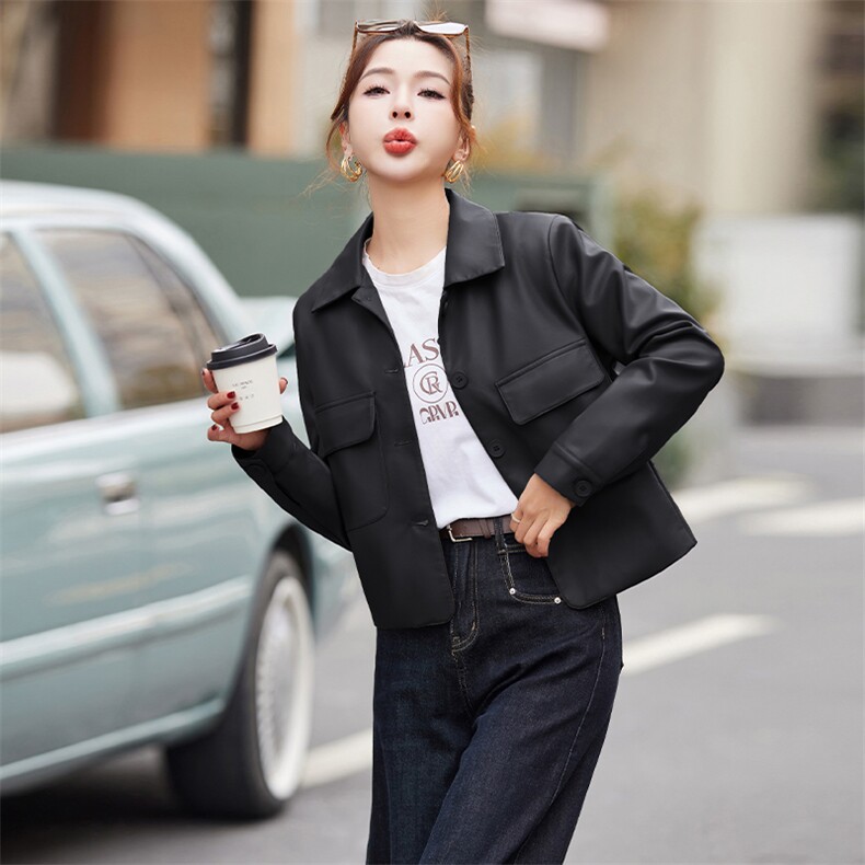 皮衣外套女秋秋短款2025年新款欧货气质PU皮夹克高级感小个子上衣,女装皮衣,美拉德工厂直营店