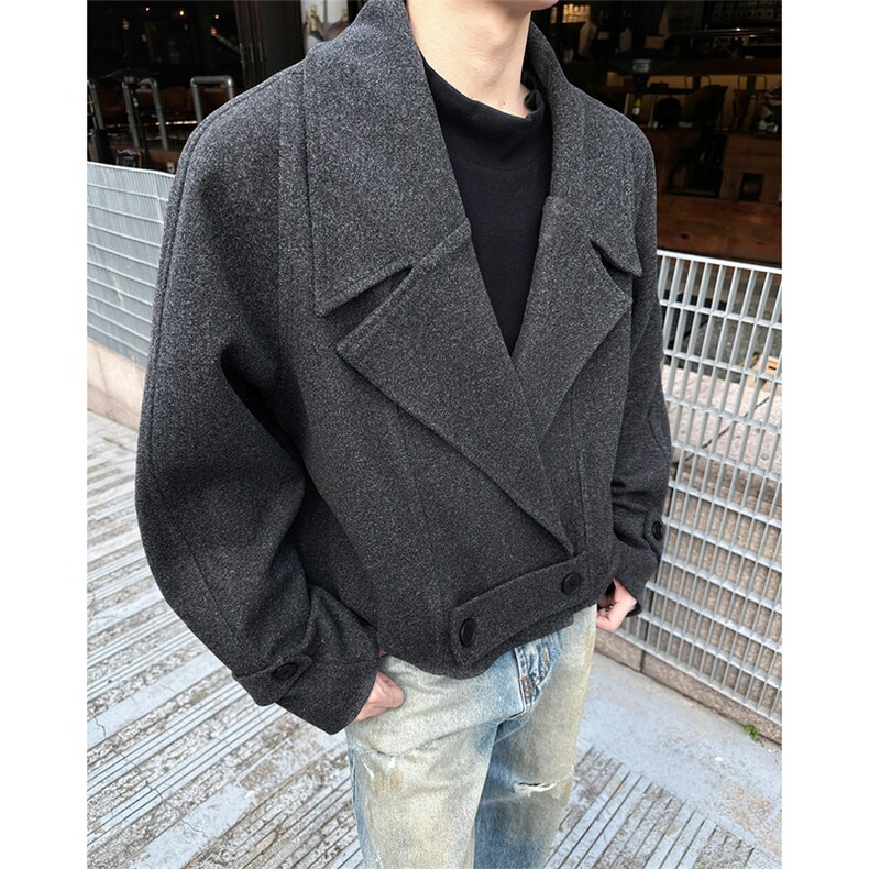 韩版短款小个子宽松时尚西装领毛呢大衣504-F28-P85控128，男装毛呢大衣，星座504