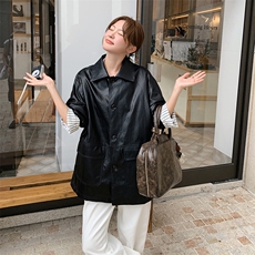 新款现货主推袖口拼接皮衣外套9878-P155-K218，女装皮衣，2C129