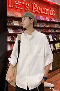 C1020/P28备货充足立领五分中袖潮男士短袖衬衫七分袖大码男控38图片