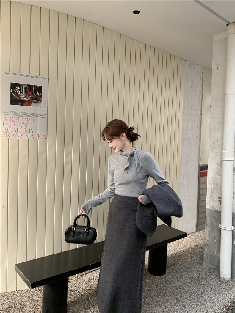 通勤风灰色马甲套装女2025秋季新款高级感显瘦半身裙打底衫三件套,女装套装/套裙,2D034