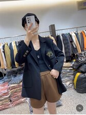 2021秋季新款时尚刺绣双口袋带标两粒扣百分百羊毛双面呢外套，其它，L·H·X