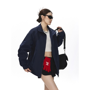美式罗纹拼接袖子褶皱大码M-5XL教练夹克女JK78056P69控105图片