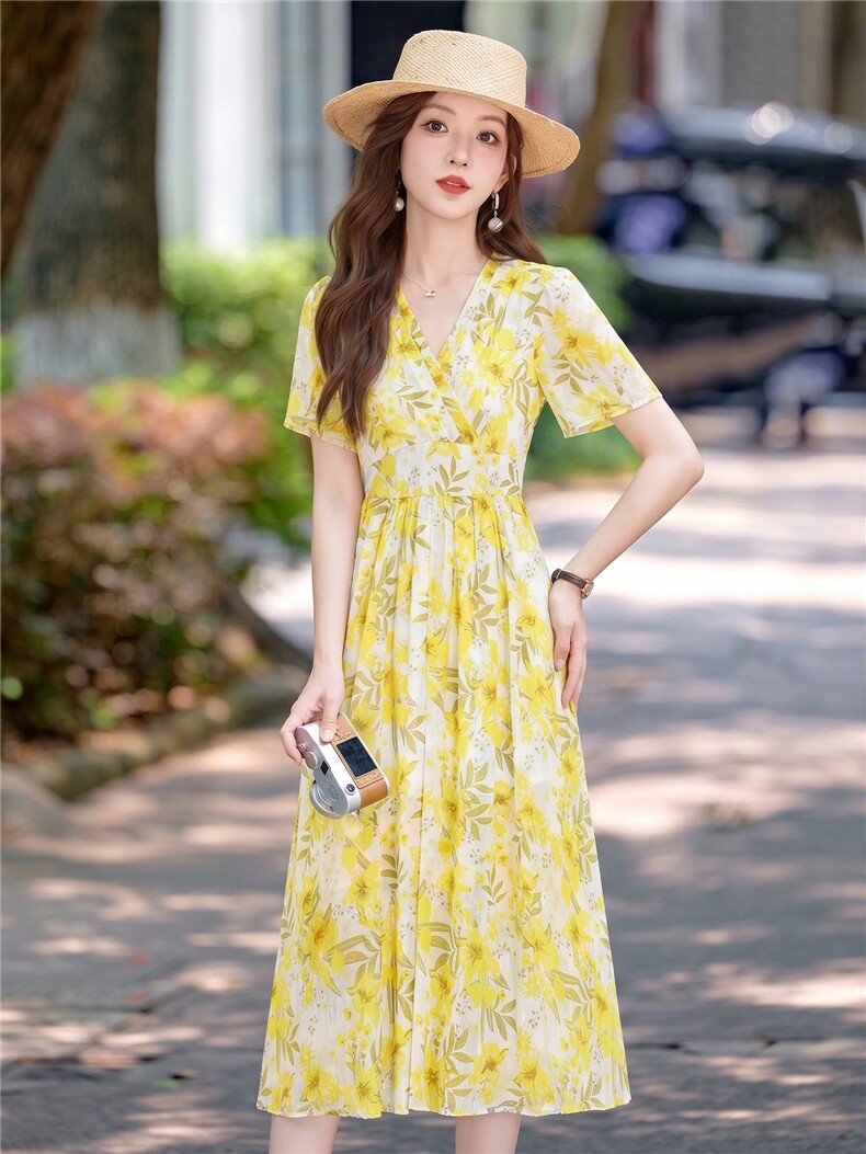 现货碎花连衣裙女薄款夏季新款时尚减龄通列收腰显瘦仙女连衣裙,女装连衣裙,韩美纤衣