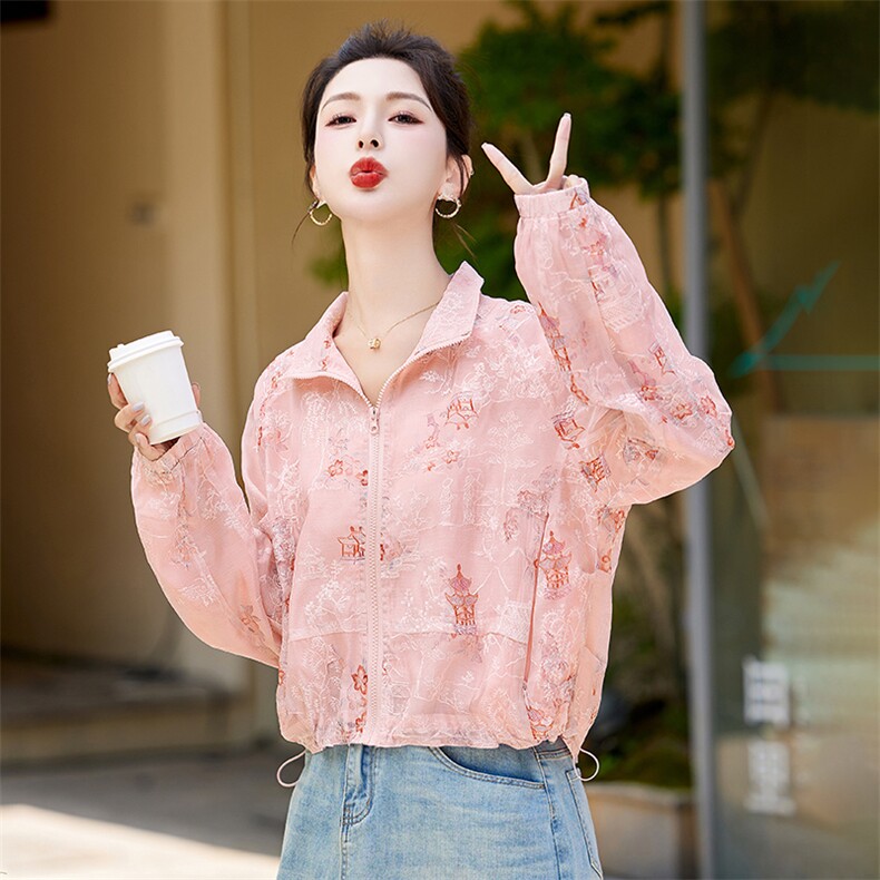 现货新款清凉休闲新中式刺绣薄款防晒女春夏季气质长袖上衣外套,女装防晒衣,美静678