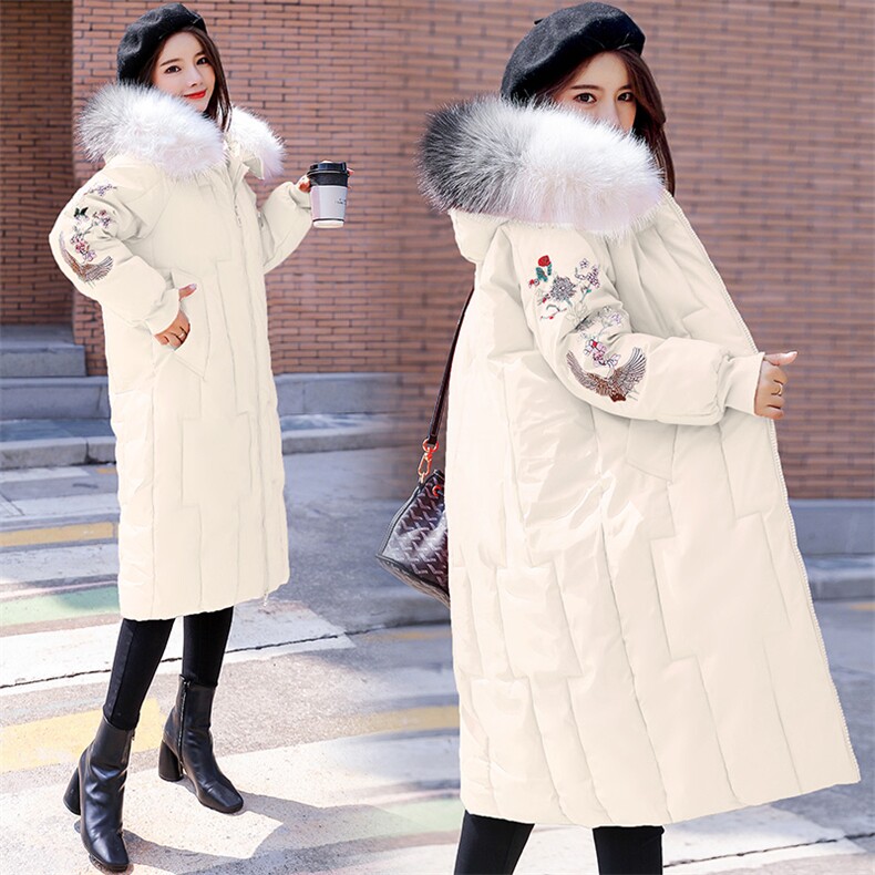 羽绒棉服时尚潮流舒适气质2020年冬季中长款优雅刺绣保暖棉服，女装棉衣/棉服，天丝秀