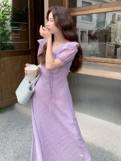 气质长款V领荷叶边温柔连衣裙女夏季2025文艺日系绝美高级感长裙，女装连衣裙，浙宝305